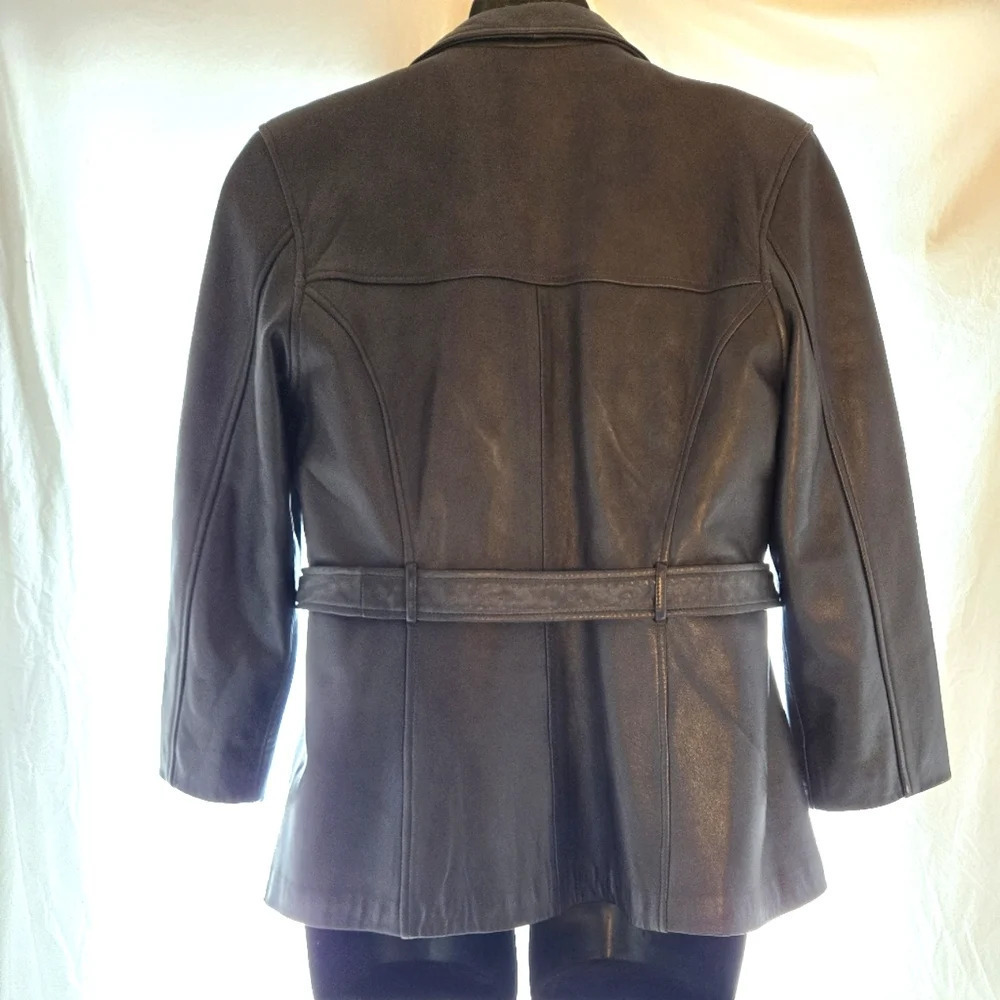 Chocolate Knoles & Carter Leather 3/4 Coat EUC 🍫 - Picture 8 of 16